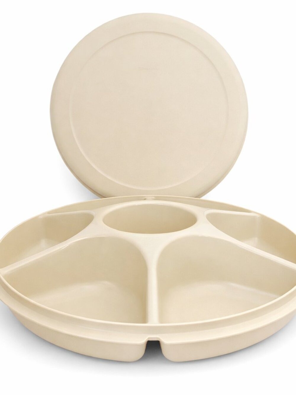 Tupperware Vintage Vegetable Snack Fruit Dip Serving Tray with Lid 14 Inch Round
